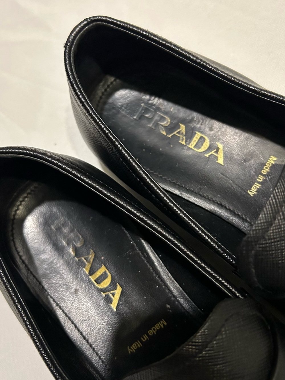 Prada Black Textured Leather Penny Loafers - Picture 4 of 7
